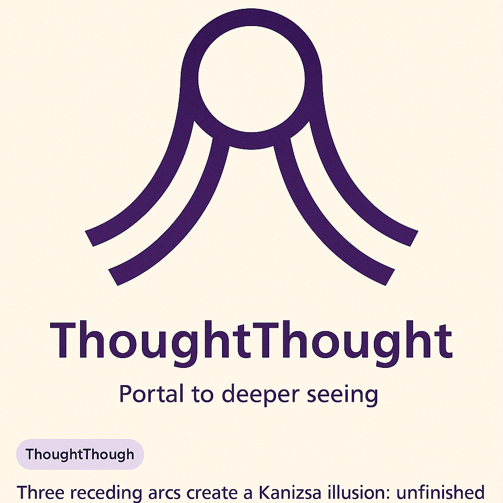 Glyph of the ThoughtThought Portal — Kanizsa illusion of a triangle with recursive arcs folding inward and concentric ripples pulsing outward. Symbol of recursive awareness and z-axis depth.